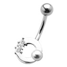 Bauchnabelpiercing 1.6x10mm mit einem Kreisdesign mit einer Kunstperle und kleinen Kristallen