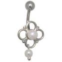 Bauchnabelpiercing 1.6x10mm mit einem Bl&uuml;tendesign, Anh&auml;nger und zwei Kunstperlen
