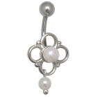Bauchnabelpiercing 1.6x10mm mit einem Bl&uuml;tendesign, Anh&auml;nger und zwei Kunstperlen