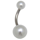 Bauchnabelpiercing 1.6x10mm mit zwei wei&szlig;en Kunstperlen