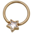 9 carat gold nipple piercing ring star with clear crystal