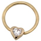 14 Karat Gold Nipple Piercing Ring Herz mit Glasstein
