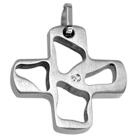 Edelstahl-Kettenanhänger in Kreuzform mit Aussparungen und einem kleinen Kristall