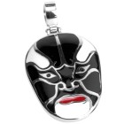 Stainless steel pendant Chinese mask black and white enamelled